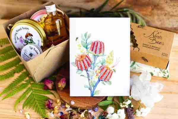 Australian native flowers and bee illustrations
