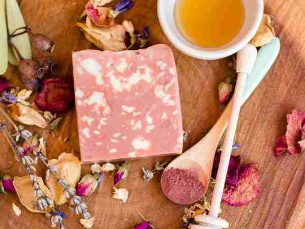 Two marbled honey and Australian pink clay soap bars
